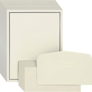72-Piece Stationery Paper & Envelopes Set - 8.5 x 11 in Ecru Letter Paper with Black Border - Letter Writing Set with 48 Sheets & 24 Envelopes - Supplies for Correspondence