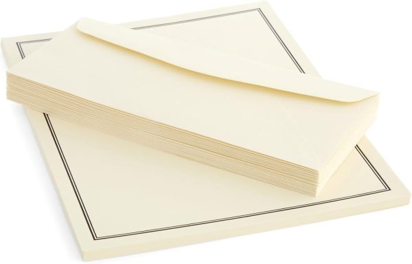 72-Piece Stationery Paper & Envelopes Set - 8.5 x 11 in Ecru Letter Paper with Black Border - Letter Writing Set with 48 Sheets & 24 Envelopes - Supplies for Correspondence - Image 9