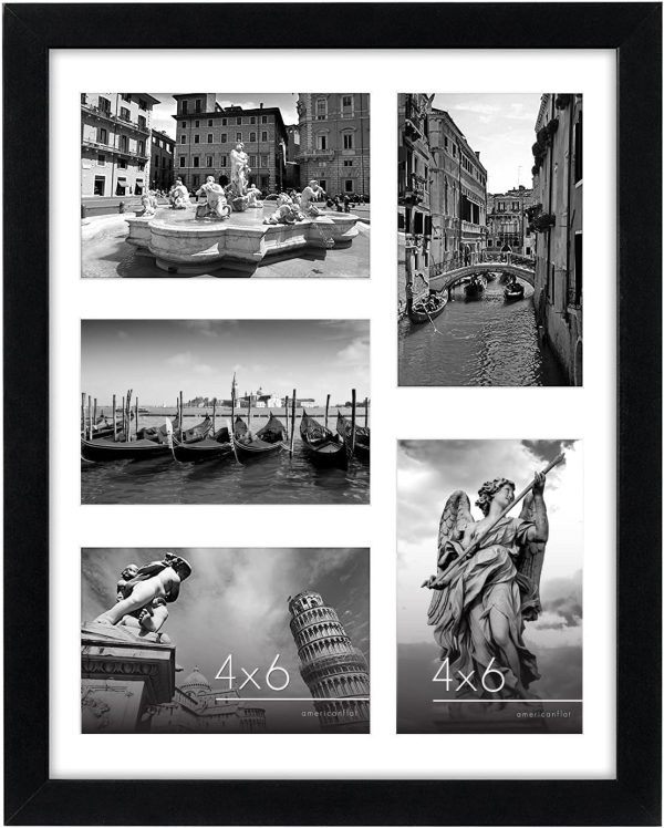 Americanflat 4x6 Collage Picture Frame with Shatter-Resistant Glass - Fits Five 4x6 Photos or Use as One 11x14 Picture Frame - Signature Collection - Collage Frames for Wall Display - Black