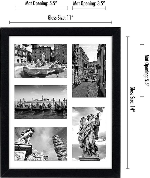 Americanflat 4x6 Collage Picture Frame with Shatter-Resistant Glass - Fits Five 4x6 Photos or Use as One 11x14 Picture Frame - Signature Collection - Collage Frames for Wall Display - Black - Image 2