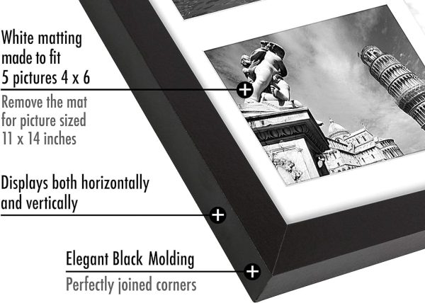Americanflat 4x6 Collage Picture Frame with Shatter-Resistant Glass - Fits Five 4x6 Photos or Use as One 11x14 Picture Frame - Signature Collection - Collage Frames for Wall Display - Black - Image 3