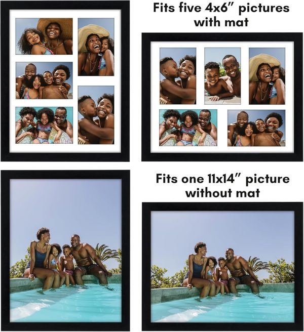 Americanflat 4x6 Collage Picture Frame with Shatter-Resistant Glass - Fits Five 4x6 Photos or Use as One 11x14 Picture Frame - Signature Collection - Collage Frames for Wall Display - Black - Image 4