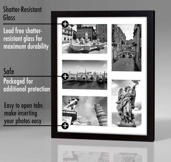 Americanflat 4x6 Collage Picture Frame with Shatter-Resistant Glass - Fits Five 4x6 Photos or Use as One 11x14 Picture Frame - Signature Collection - Collage Frames for Wall Display - Black - Image 7