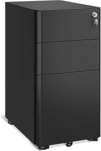 AODK File Cabinet for Home Office, Fully Assembled Filing Cabinet 3 Drawer Rolling File Cabinets with Lock, Small Mobile File Storage Cabinets for A4/Legal/Letter File, Black