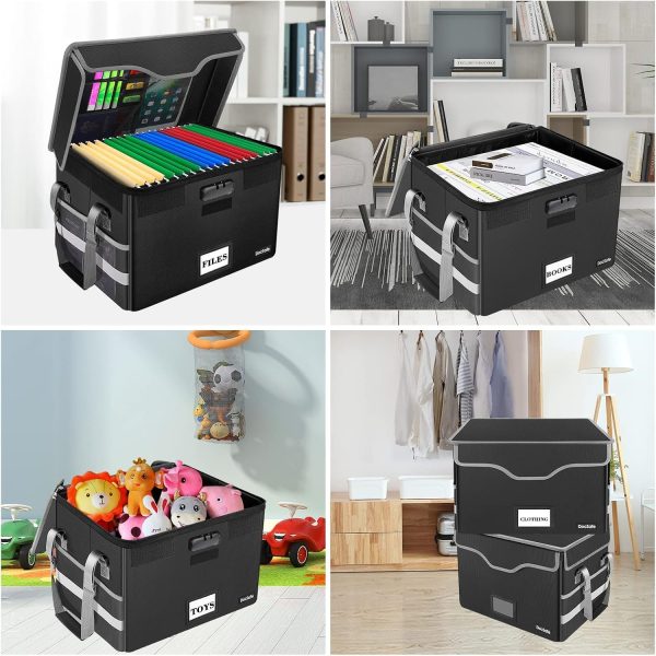 DocSafe Fireproof Document Box with Lock, File Storage Organizer with Mesh Pockets, Collapsible Portable File Box Home Office Safe Filing Cabinet with Handle for Hanging Letter/Legal Folder, Black - Image 2