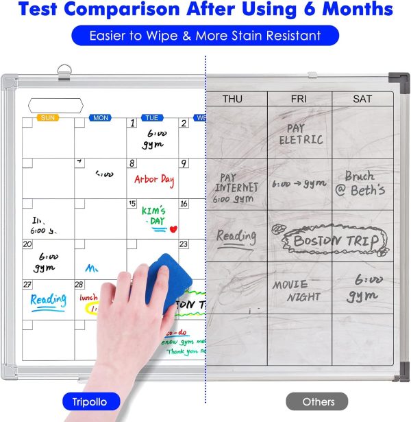 Dry Erase Calendar Whiteboard for Wall, 36" x 24" Magnetic Monthly White Board Calendar Dry Erase, Wall Hanging Aluminum Frame with Tray for Home, School, Office (Silver Frame) - Image 4
