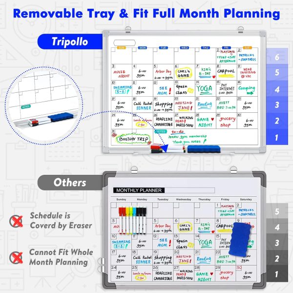 Dry Erase Calendar Whiteboard for Wall, 36" x 24" Magnetic Monthly White Board Calendar Dry Erase, Wall Hanging Aluminum Frame with Tray for Home, School, Office (Silver Frame) - Image 5
