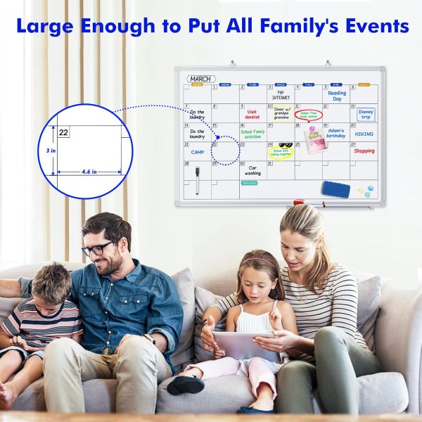 Dry Erase Calendar Whiteboard for Wall, 36" x 24" Magnetic Monthly White Board Calendar Dry Erase, Wall Hanging Aluminum Frame with Tray for Home, School, Office (Silver Frame) - Image 6