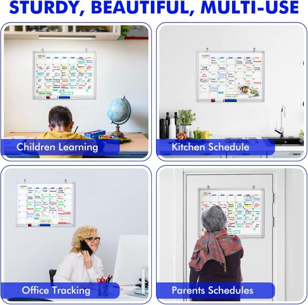 Dry Erase Calendar Whiteboard for Wall, 36" x 24" Magnetic Monthly White Board Calendar Dry Erase, Wall Hanging Aluminum Frame with Tray for Home, School, Office (Silver Frame) - Image 7
