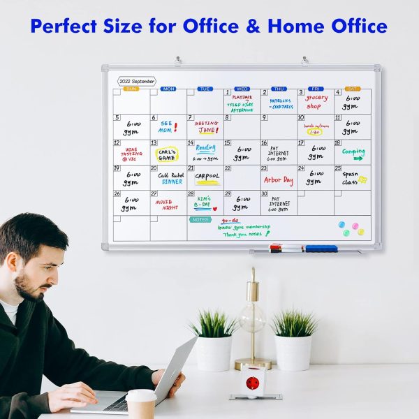 Dry Erase Calendar Whiteboard for Wall, 36" x 24" Magnetic Monthly White Board Calendar Dry Erase, Wall Hanging Aluminum Frame with Tray for Home, School, Office (Silver Frame) - Image 8