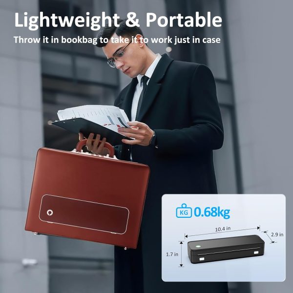 Inkless Portable Printer for Travel, Wireless Thermal Printer Supports 8.5 x 11 Inch Thermal Paper, Bluetooth Machine Includes Carry Case and 3 Rolls of Paper Kit, Black - Image 2