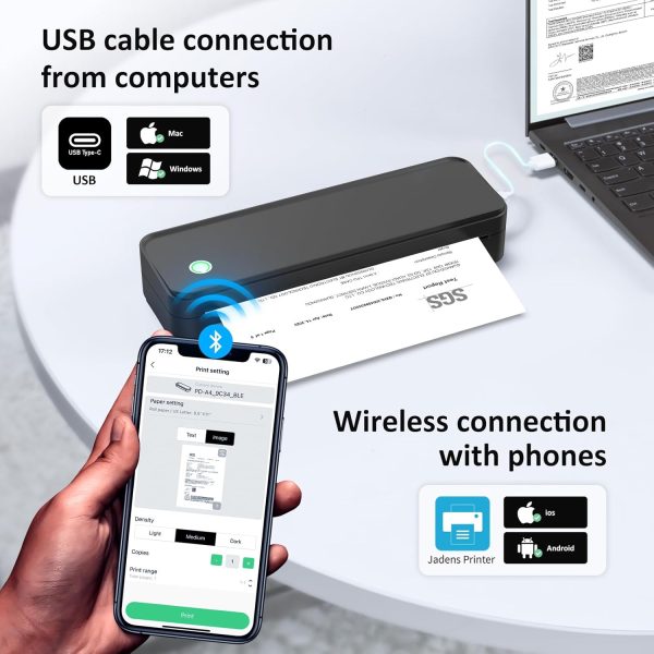 Inkless Portable Printer for Travel, Wireless Thermal Printer Supports 8.5 x 11 Inch Thermal Paper, Bluetooth Machine Includes Carry Case and 3 Rolls of Paper Kit, Black - Image 4