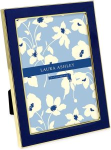 Laura Ashley 5x7 Navy Enamel Picture Frame, Gold Metal Edge with Easel, for Countertop, Counterspace, Tabletop Display, Bookshelf, Desk, Wall Décor, Photo Gallery (5x7, Navy W/Gold)