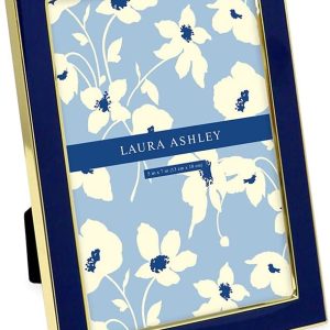 Laura Ashley 5x7 Navy Enamel Picture Frame, Gold Metal Edge with Easel, for Countertop, Counterspace, Tabletop Display, Bookshelf, Desk, Wall Décor, Photo Gallery (5x7, Navy W/Gold)