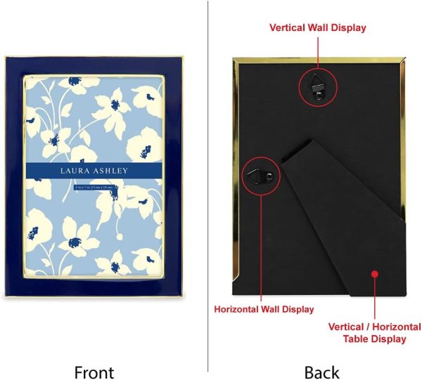 Laura Ashley 5x7 Navy Enamel Picture Frame, Gold Metal Edge with Easel, for Countertop, Counterspace, Tabletop Display, Bookshelf, Desk, Wall Décor, Photo Gallery (5x7, Navy W/Gold) - Image 2