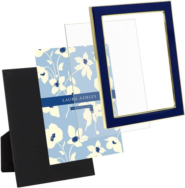 Laura Ashley 5x7 Navy Enamel Picture Frame, Gold Metal Edge with Easel, for Countertop, Counterspace, Tabletop Display, Bookshelf, Desk, Wall Décor, Photo Gallery (5x7, Navy W/Gold) - Image 5