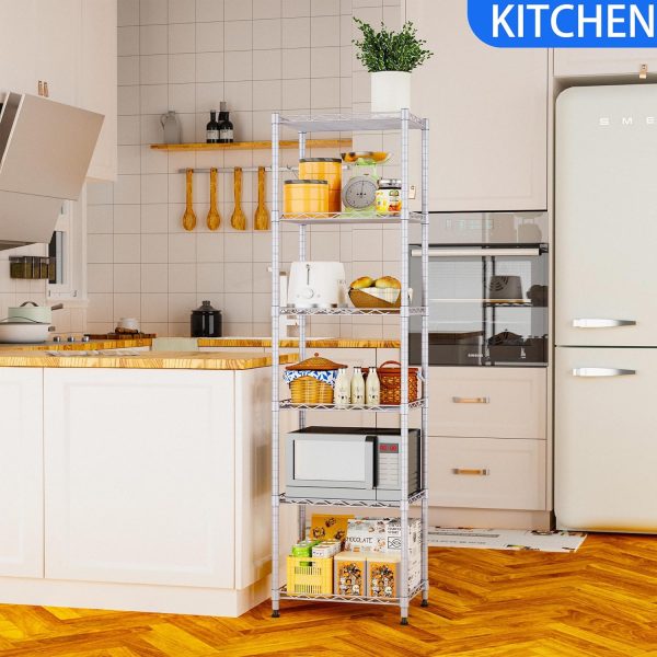 REGILLER 6 Wire Shelving Steel Storage Rack Adjustable Unit Shelves for Laundry Bathroom Kitchen Pantry Closet(Silver, 11.7" D x 16.8" W x 63" H) - Image 2