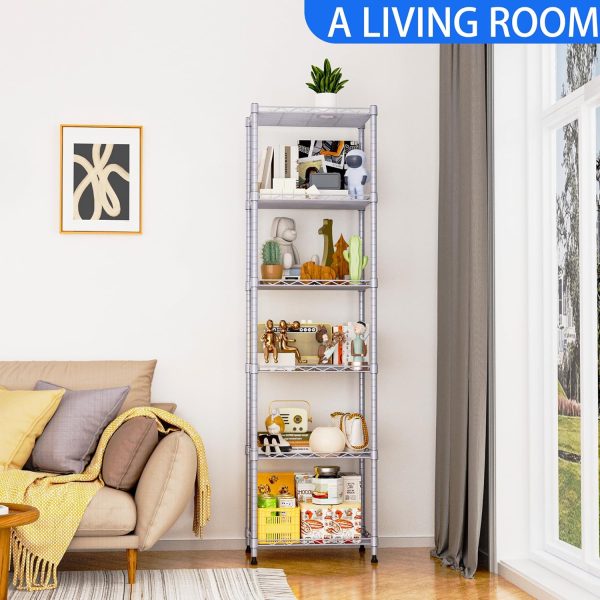 REGILLER 6 Wire Shelving Steel Storage Rack Adjustable Unit Shelves for Laundry Bathroom Kitchen Pantry Closet(Silver, 11.7" D x 16.8" W x 63" H) - Image 4
