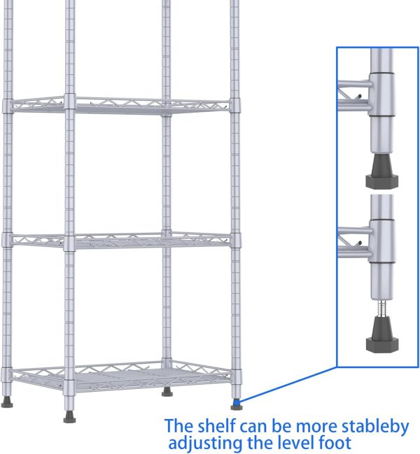 REGILLER 6 Wire Shelving Steel Storage Rack Adjustable Unit Shelves for Laundry Bathroom Kitchen Pantry Closet(Silver, 11.7" D x 16.8" W x 63" H) - Image 6