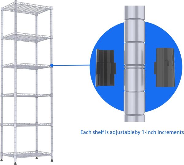 REGILLER 6 Wire Shelving Steel Storage Rack Adjustable Unit Shelves for Laundry Bathroom Kitchen Pantry Closet(Silver, 11.7" D x 16.8" W x 63" H) - Image 8