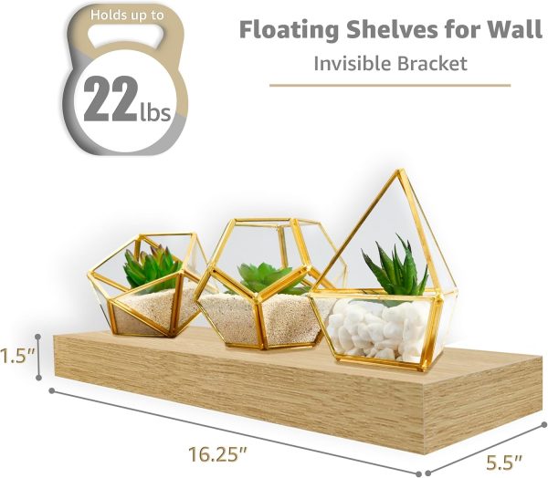Sorbus Floating Shelves for Wall, Bathroom Shelves Wall Mounted for Kitchen, Bedroom, Bathroom Storage Over Toilet, Hanging Book Shelf for Wall Home Decor Living Room (Maple Wood, 3 Pack) - Image 3
