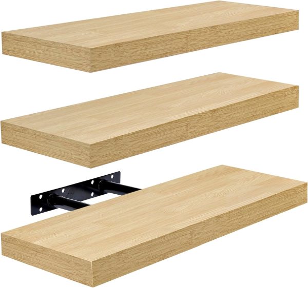 Sorbus Floating Shelves for Wall, Bathroom Shelves Wall Mounted for Kitchen, Bedroom, Bathroom Storage Over Toilet, Hanging Book Shelf for Wall Home Decor Living Room (Maple Wood, 3 Pack) - Image 6