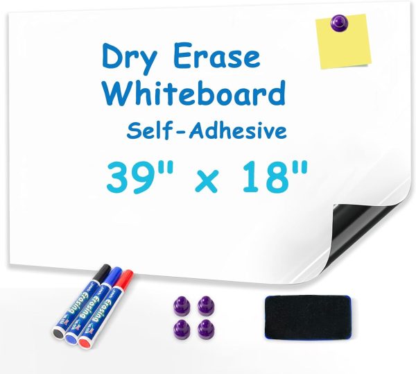 YOUNGJQ Magnetic Whiteboard Contact Paper 39" x 18" Adhesive Magnetic Dry Erase White Board Sticker for Wall, Peel and Stick Wallpaper, Easy to Write and Clean for Playroom Office - Image 2