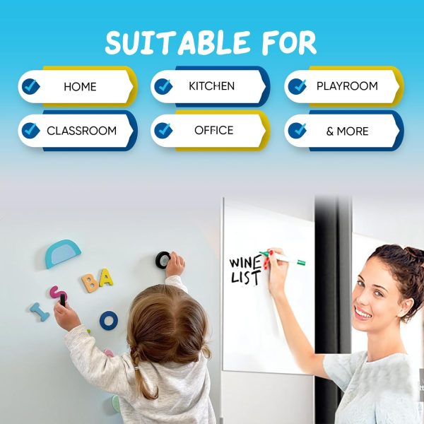 YOUNGJQ Magnetic Whiteboard Contact Paper 39" x 18" Adhesive Magnetic Dry Erase White Board Sticker for Wall, Peel and Stick Wallpaper, Easy to Write and Clean for Playroom Office - Image 3
