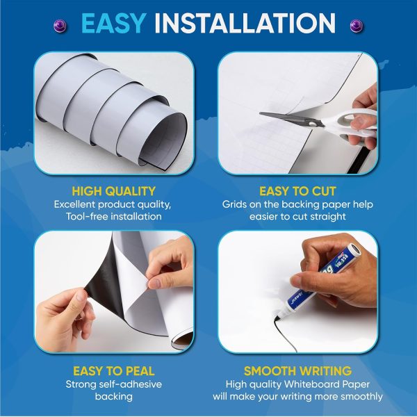 YOUNGJQ Magnetic Whiteboard Contact Paper 39" x 18" Adhesive Magnetic Dry Erase White Board Sticker for Wall, Peel and Stick Wallpaper, Easy to Write and Clean for Playroom Office - Image 4